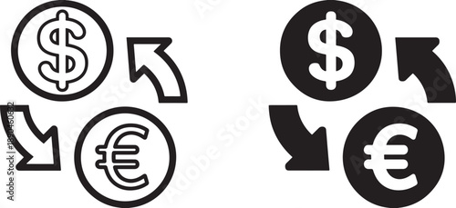 Currency exchange icons dollar and euro symbols with arrows representing financial transaction