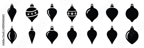 christmas  festive ornament drop icon set silhouette on black colour and white background. Holiday silhouette vector icons.
