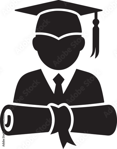 Quadro em tela Graduation student icon black silhouette holding diploma vector illustration