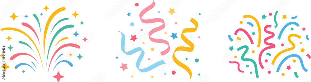 Fototapeta premium Party streamers and confetti bursting with color isolated on a transparent background for celebration