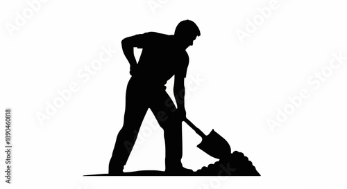 Silhouette of a man digging with a shovel.