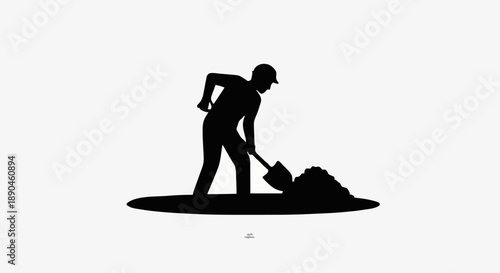 Silhouette of a construction worker digging with a shovel.