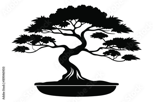 bonsai silhouette line art vector illustration