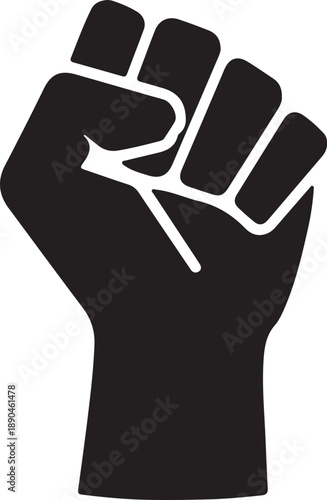Symbol of unity and strength clenched fist with lightning bolt isolated on transparent background
