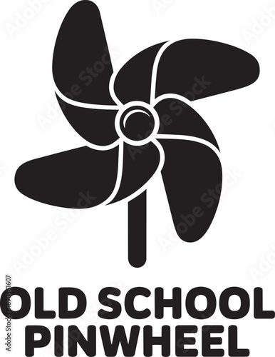 Old school pinwheel vector icon, children toy silhouette, childhood fun outline illustration