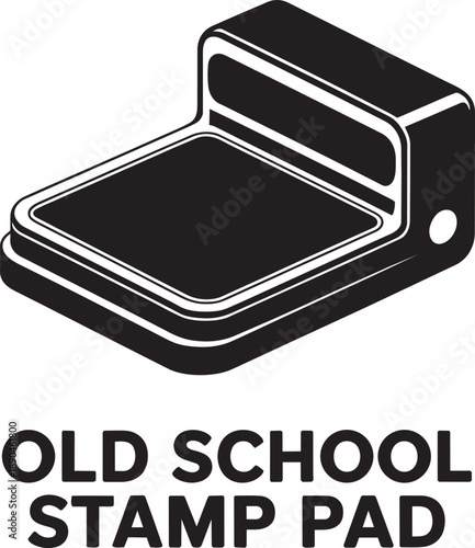 Old school stamp pad office supply black and white outline vector illustration isolated on background