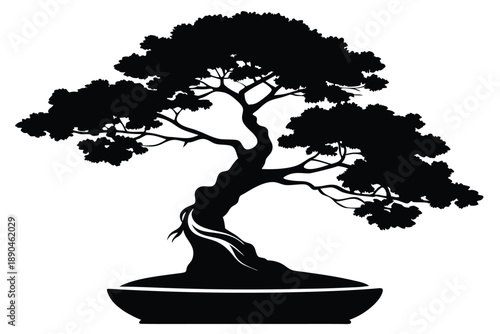 bonsai silhouette line art vector illustration