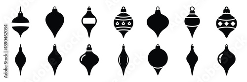 christmas  ornament drop icon set silhouette on black colour and white background. Holiday silhouette vector icons.