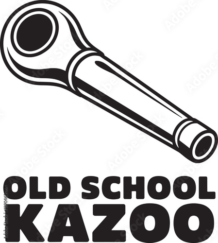 Vintage black and white kazoo illustration on transparent background for musical projects