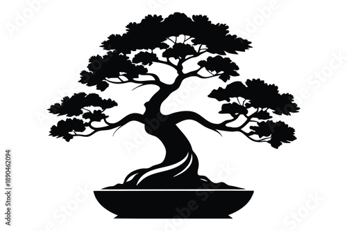 bonsai silhouette line art vector illustration