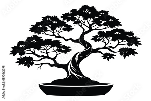 bonsai silhouette line art vector illustration
