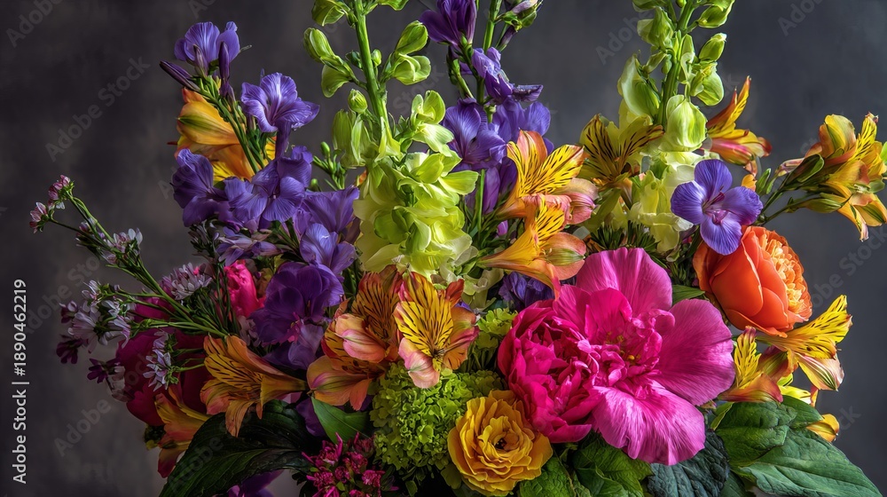 Fototapeta premium A vibrant bouquet of colorful flowers against a dark background