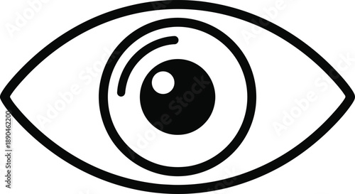 A simple and clear black outline icon representing the human eye for visual themes