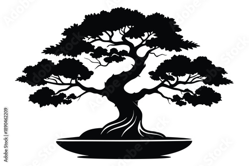bonsai silhouette line art vector illustration