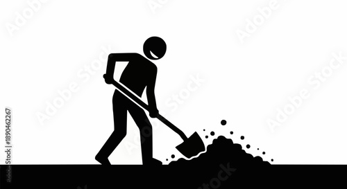 Silhouette of a person digging with a shovel.