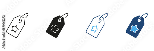 Star Shaped Price Tag Line And Solid Icon Set. Retail Promotion, Discount and Special Offer Outline And Silhouette Symbol Collection. Shopping And Marketing. Isolated Vector Illustration