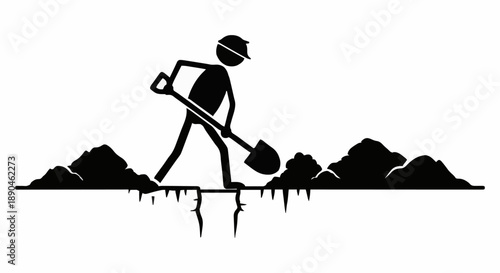 Silhouette of a person digging with a shovel.