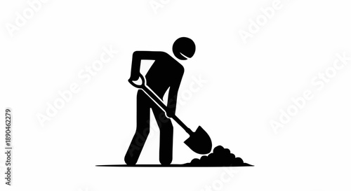 Silhouette of a person digging with a shovel.