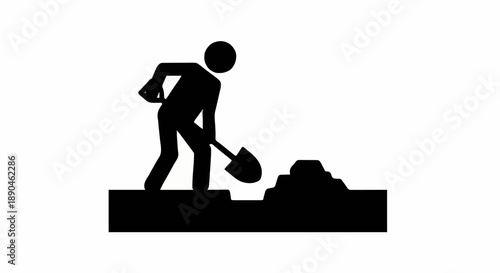 Silhouette of a person digging with a shovel.