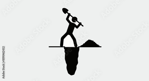Silhouette of a person digging a hole with a shovel.