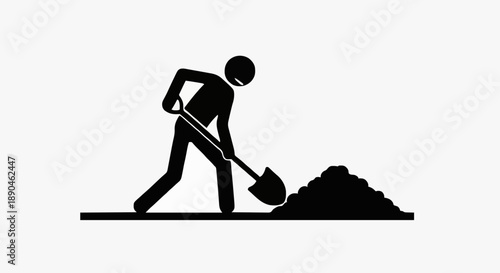 Silhouette of a person digging in the dirt with a shovel.