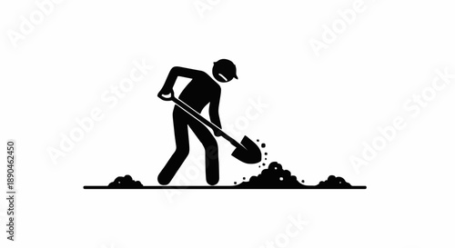 Silhouette of a person digging with a shovel.