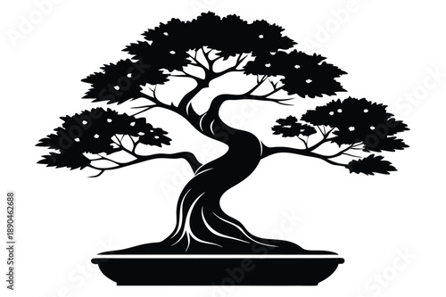 bonsai silhouette line art vector illustration