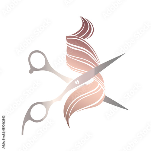 Rose gold hair and scissors hair cut logo