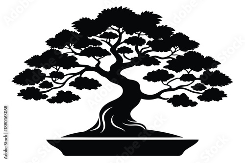 bonsai silhouette line art vector illustration