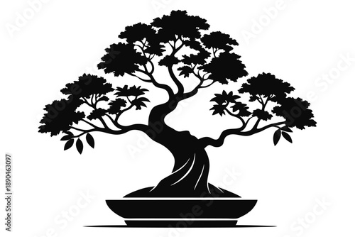 bonsai silhouette line art vector illustration