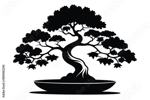 bonsai silhouette line art vector illustration