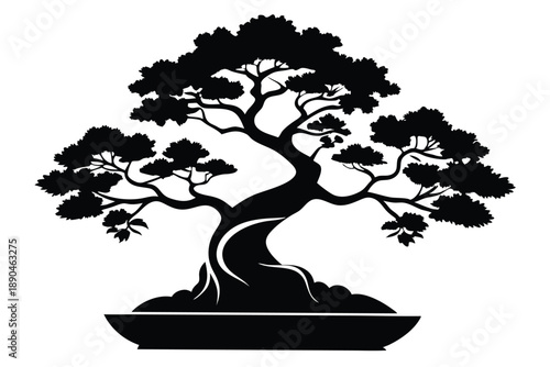 bonsai silhouette line art vector illustration