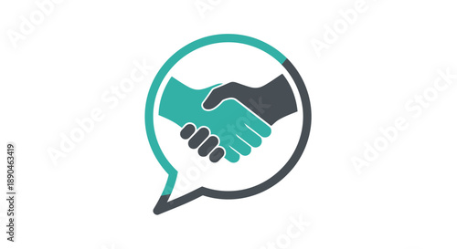 Handshake agreement in speech bubble icon symbolizing partnership and communication.