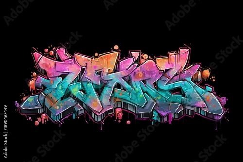 Colorful graffiti artwork on a black background showcases vibrant designs and creative expressions in an urban setting