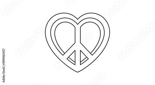 Simple black and white peace sign inside a heart shape symbol.