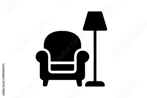 Comfortable armchair and floor lamp silhouette representing home interior design and relaxation