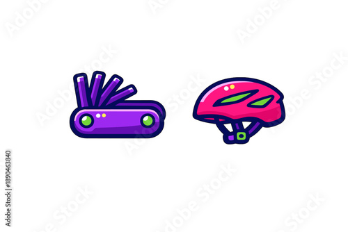 Colorful bicycle multi-tool and protective cycling helmet for outdoor sports and safety