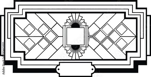 Abstract geometric art deco black and white frame with diamond patterns and stepped lines for retro vintage luxury wedding invitation and elegant label design template.