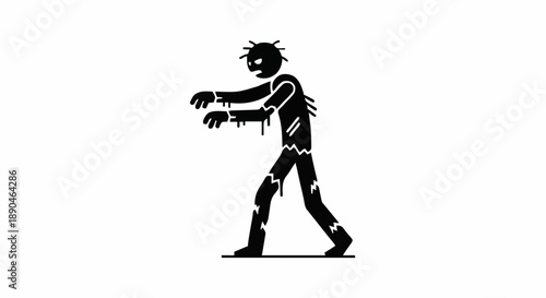Silhouette of a zombie walking with tattered clothes.