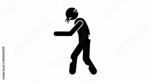 Silhouette of a zombie walking with tattered clothes.