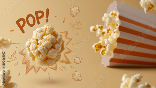 Wallpaper Mural popcorn kernel suspended in a warm golden hour glow with energetic orange POP ink doodles and bursting shapes Torontodigital.ca