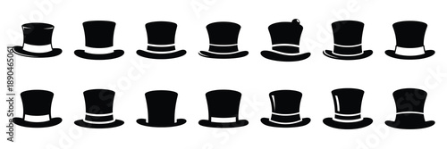 christmas  snowman top hat icon set silhouette on black colour and white background. Holiday silhouette vector icons.