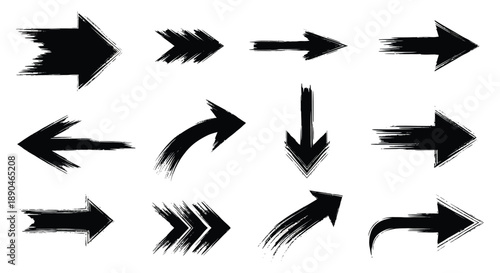 A collection of dynamic black arrows in various directions and shapes presented as bold silhouettes high quality professional detailed modern elegant