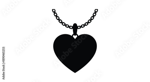 A minimalist depiction of a silver chain necklace with a heart shaped pendant presented as a silhouette high quality professional detailed modern