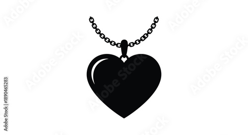 A black heart shaped pendant hangs from a delicate silver chain presented as a striking silhouette high quality professional detailed modern elegant