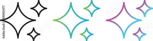 Set of sparkle icons with star shapes and magic glisten effects for ai generated content and social media design. Collection of clean minimalist shining elements in black and gradient colors