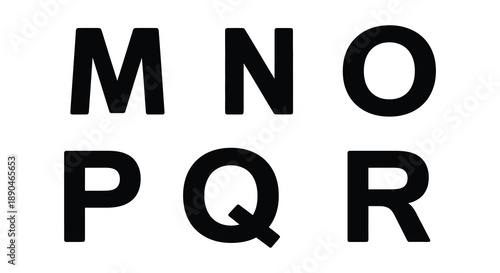 Bold black letters m n o p q and r are prominently displayed against a white background silhouette high quality professional