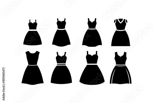women dress silhouette, black vector icon