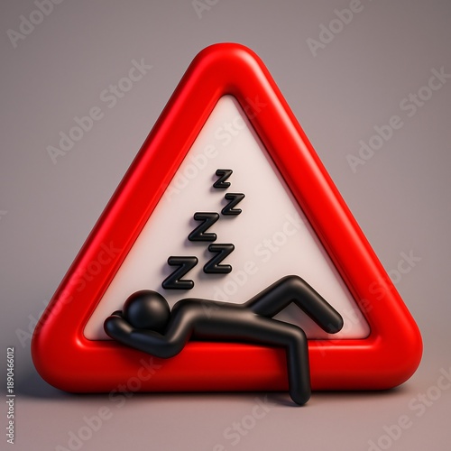 3D warning sign with a sleeping figure and 