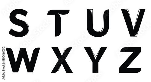 Bold black letters stuvwxyz are prominently displayed against a white background forming a striking silhouette high quality professional detailed modern elegant